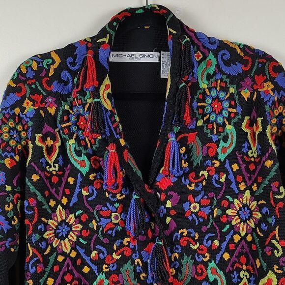 Michael Simon Embroidered Collared Cardigan with Tassels 1992 Vintage - Picture 6 of 13
